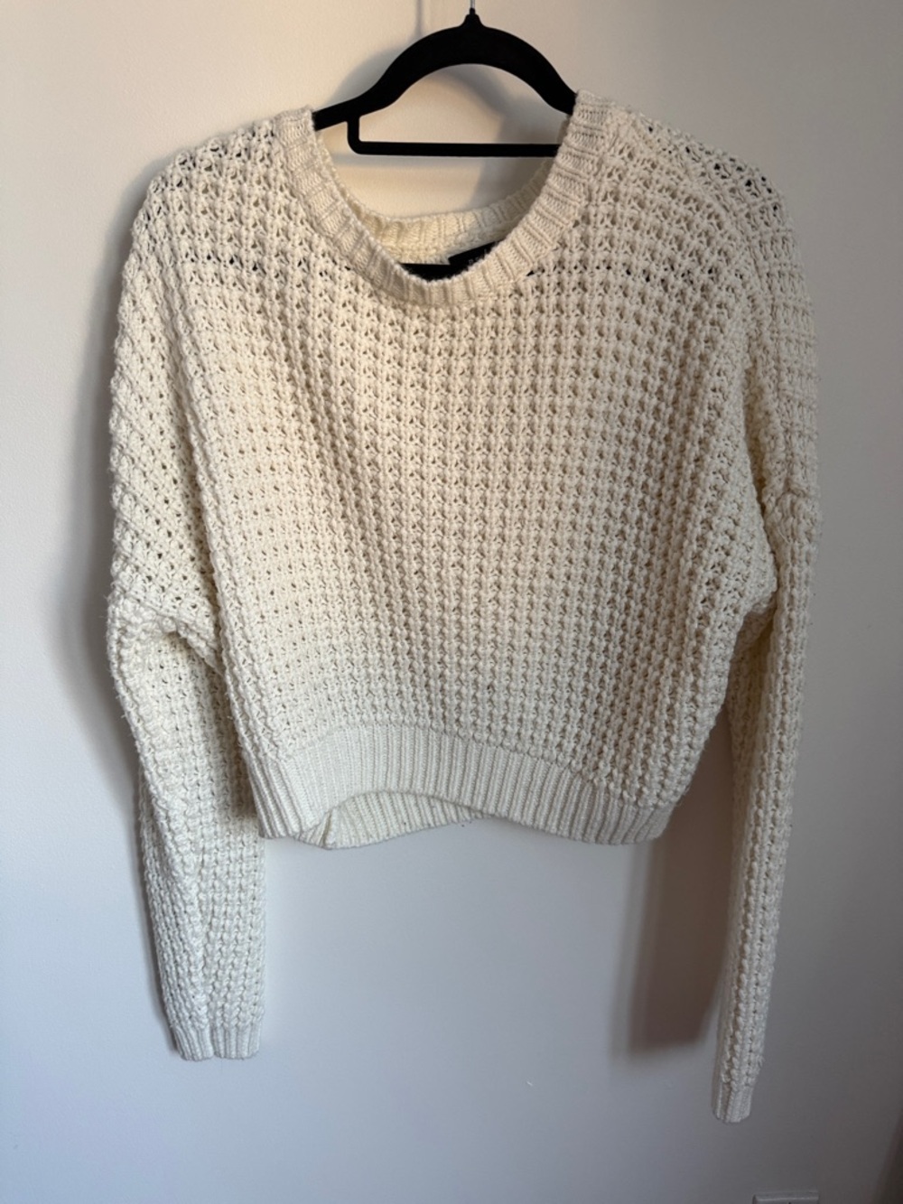 Women's Cream Chunky Crewneck Sweater - Textured Knit